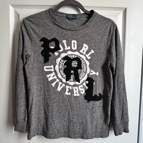 Boy's Medium Polo Ralph Lauren Polo University Marled Gray PRL Felt Patch Shirt - Picture 1 of 7